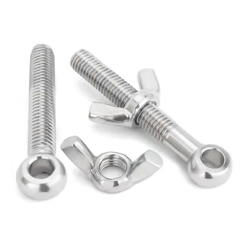 KTM-017107 Stainless Steel Lifting Eye Bolts with Wing Nuts - M8 M10, SS 304 and 316L