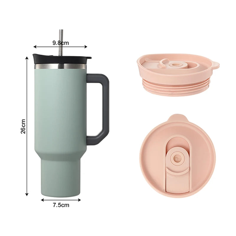 KTM-088723 40oz Large Capacity Stainless Steel Tumbler with Straw and Handle
