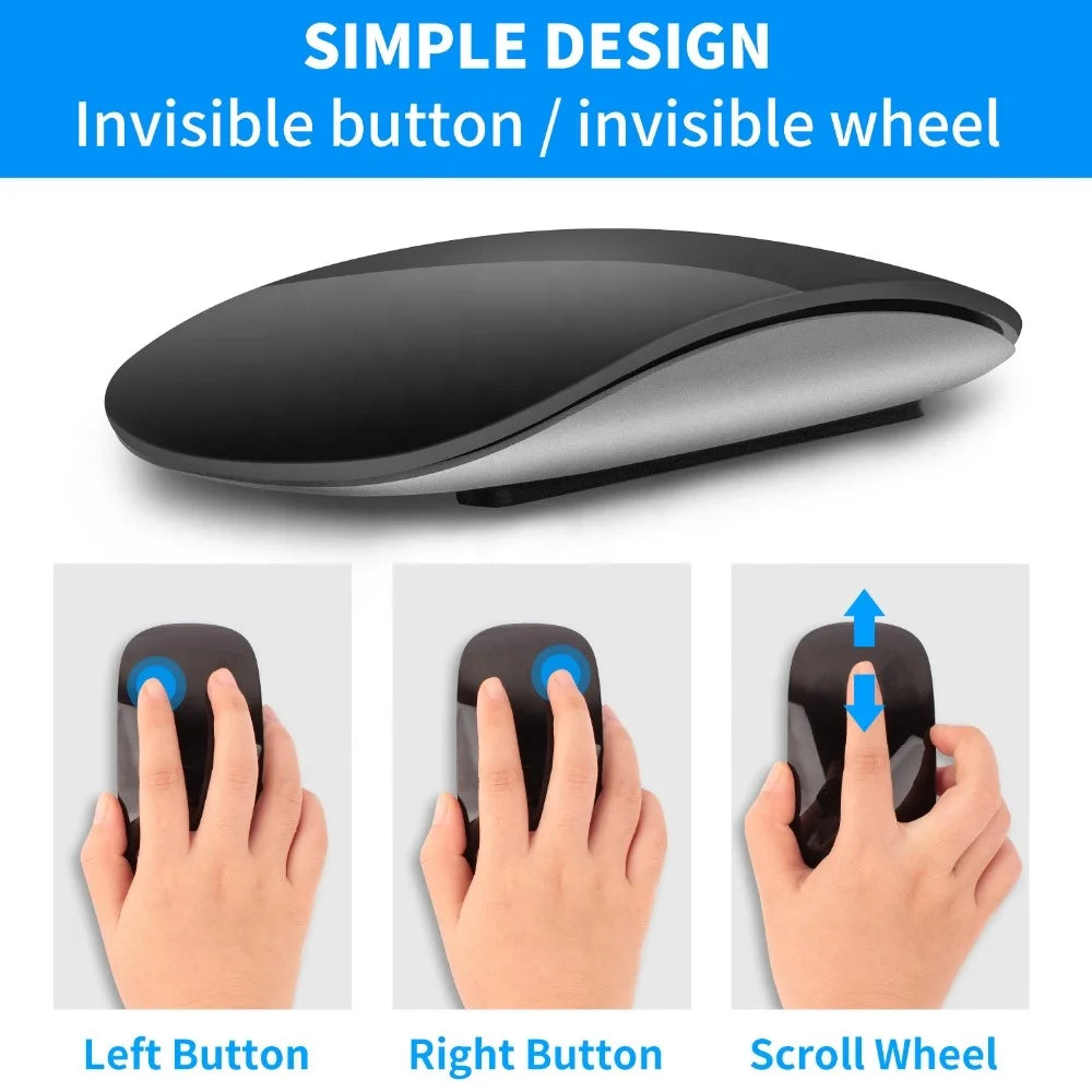 KTM-123091 Ultra-Thin Wireless Rechargeable Touch Mouse for Mac and Laptop - Silent Multi-Arc Design