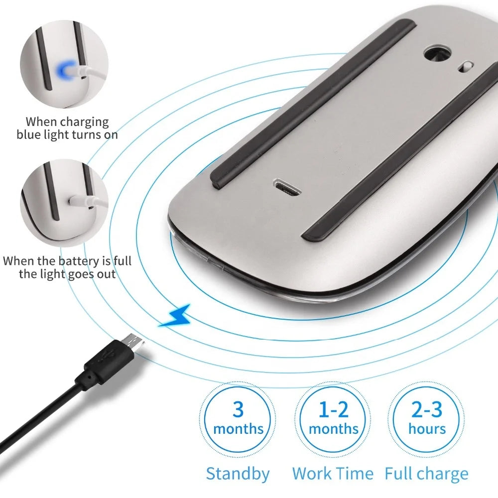 KTM-123091 Ultra-Thin Wireless Rechargeable Touch Mouse for Mac and Laptop - Silent Multi-Arc Design