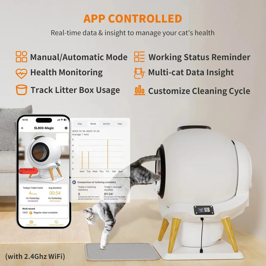 KTM-156371 Smart Automatic Cat Litter Box with WiFi Connectivity and Ultra-quiet Self-Cleaning Feature
