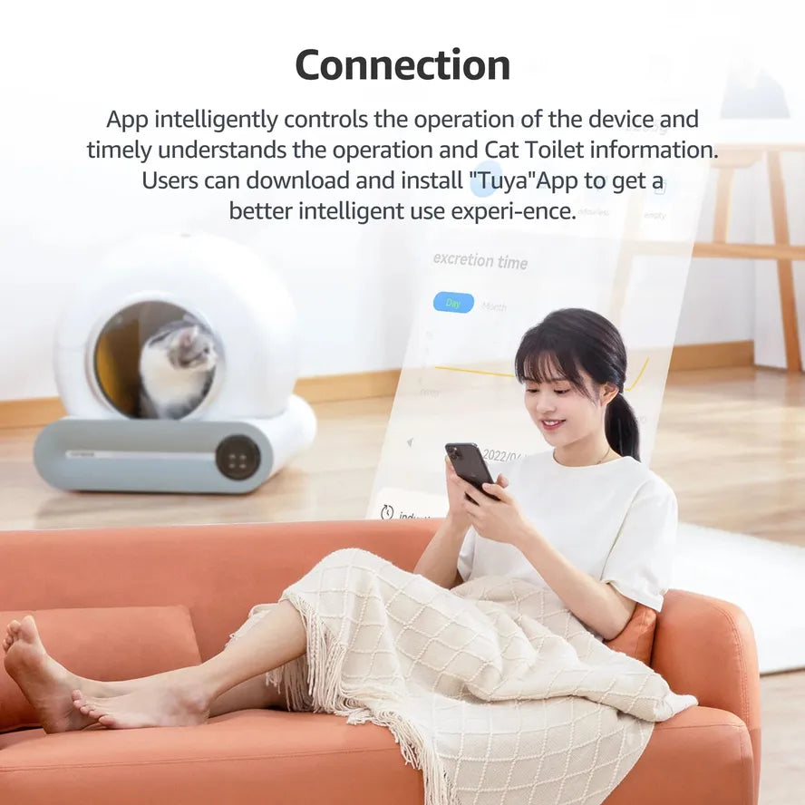 KTM-177555 Smart Automatic Cat Toilet with APP Control - Large 65L Capacity, Self-Cleaning, Compatible with Tofu Bentonite Clay