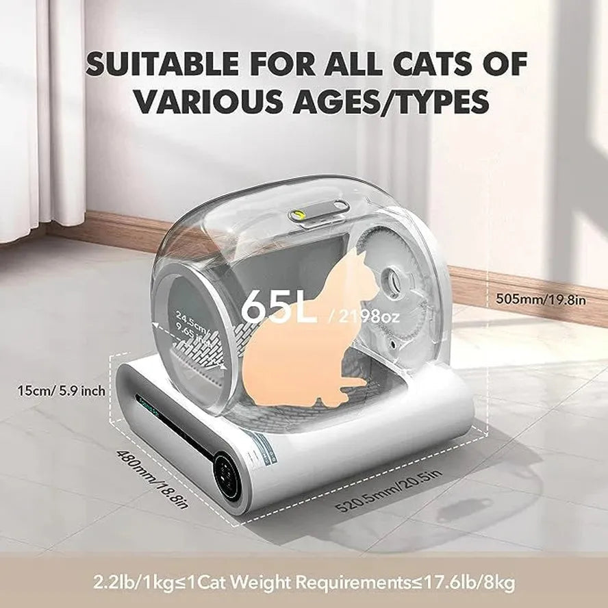 KTM-177555 Smart Automatic Cat Toilet with APP Control - Large 65L Capacity, Self-Cleaning, Compatible with Tofu Bentonite Clay