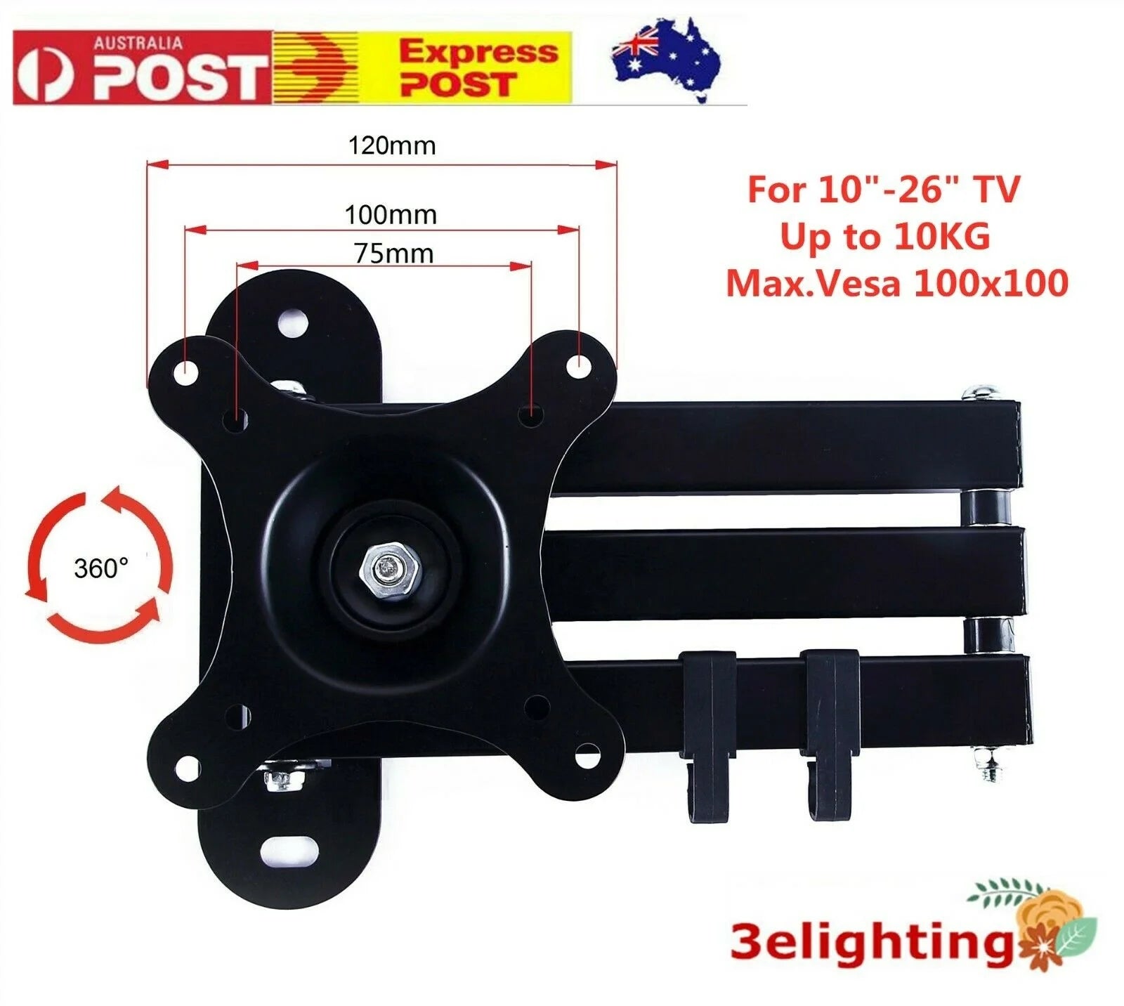 KTM-178835 Adjustable 180° Rotation Wall Mount Bracket for 14-32 Inch LCD LED Monitors