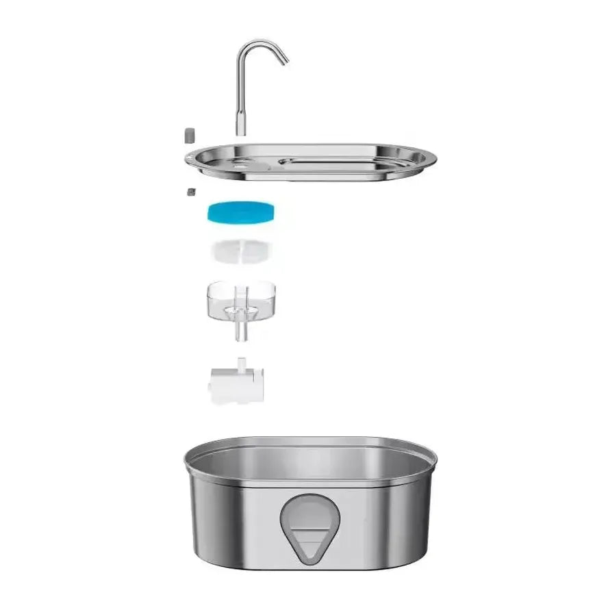 KTM-198419 Portable 3.2L Stainless Steel Pet Water Fountain with Water Level Window for Cats
