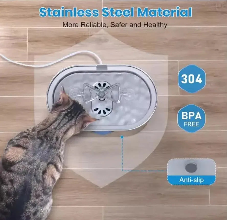 KTM-198419 Portable 3.2L Stainless Steel Pet Water Fountain with Water Level Window for Cats
