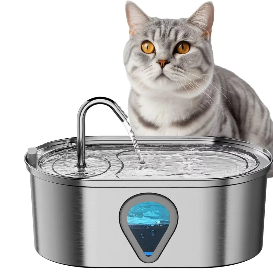 KTM-198419 Portable 3.2L Stainless Steel Pet Water Fountain with Water Level Window for Cats