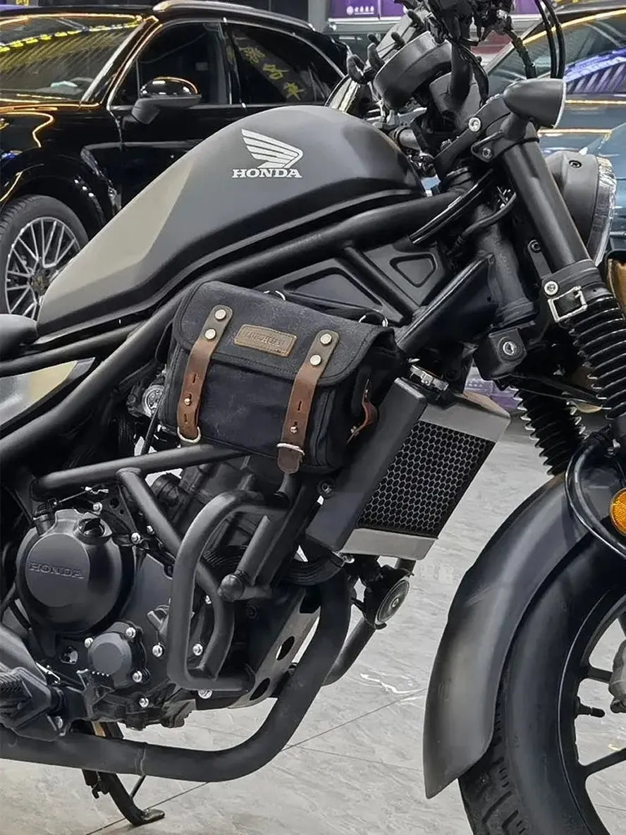 KTM-302931 Waterproof Motorcycle Side Car Head Car Lock Bag - Heavy Duty Waxed Canvas and Leather Riding Rear Seat Messenger Bag