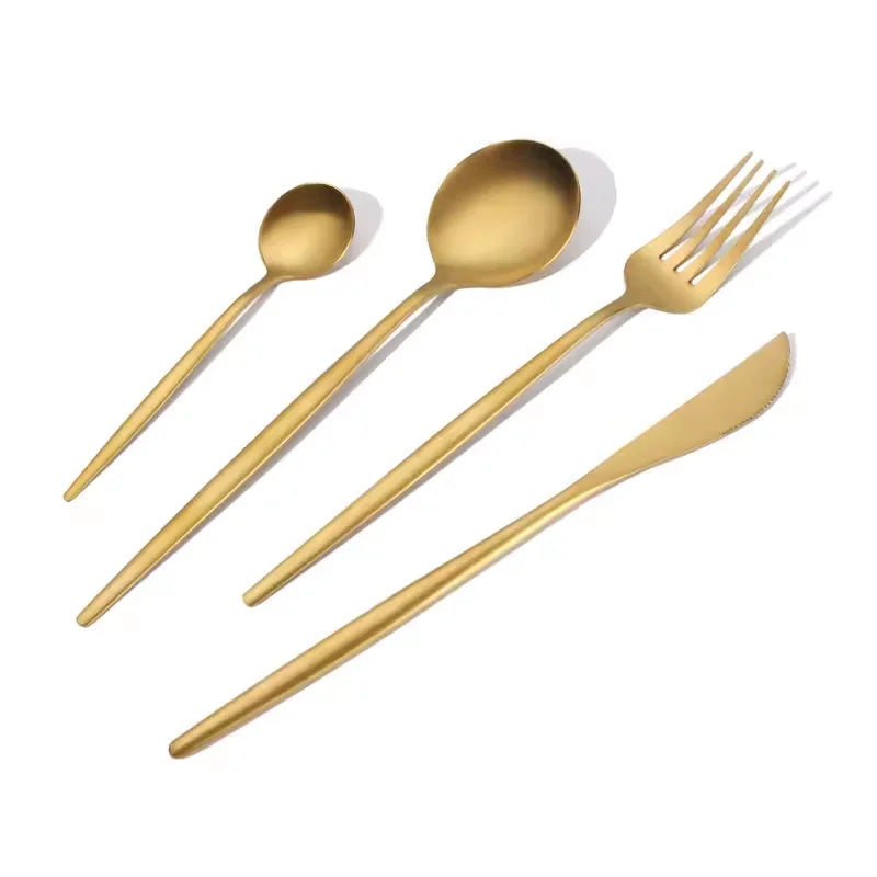 KTM-357011 24-Piece Gold Stainless Steel Flatware Set with Gift Box for Parties and Weddings