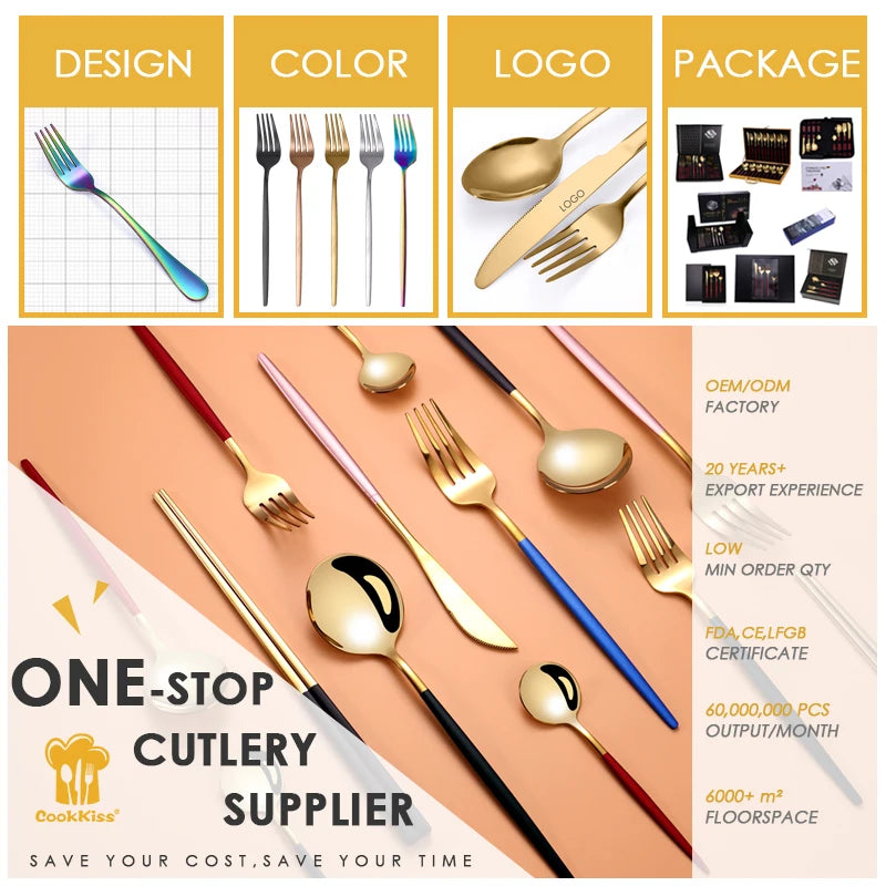 KTM-357011 24-Piece Gold Stainless Steel Flatware Set with Gift Box for Parties and Weddings