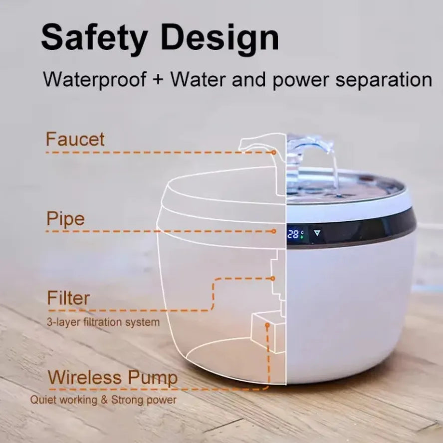 KTM-390035 Automatic 304 Stainless Steel Cat Water Dispenser with Temperature Control