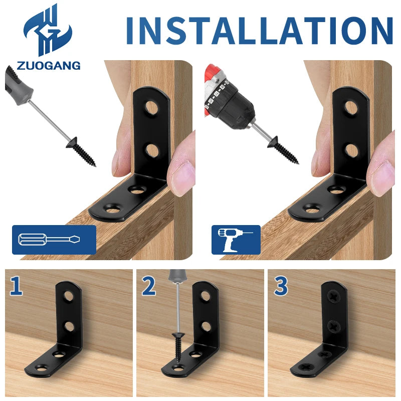 KTM-479507 20-Pack 50x50mm Corner Braces for 90 Degree Angle Fastening in Wooden Furniture, Bed Frames, and Cabinets
