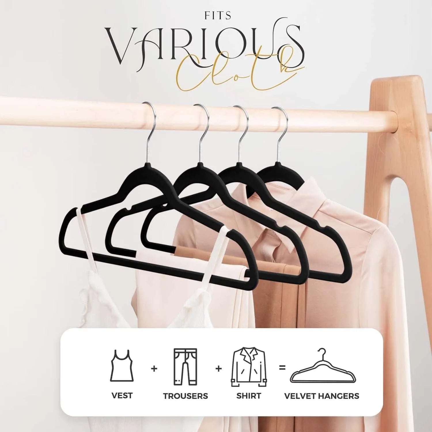 KTM-500499 Velvet Non-Slip Space-Saving Hangers for Clothing and Kitchen Organization
