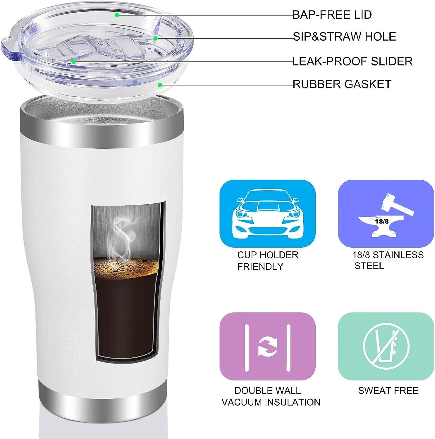 KTM-504211 Stainless Steel Double Wall Vacuum Insulated Travel Cup with Lid - Ideal for Home, Office and Car Use