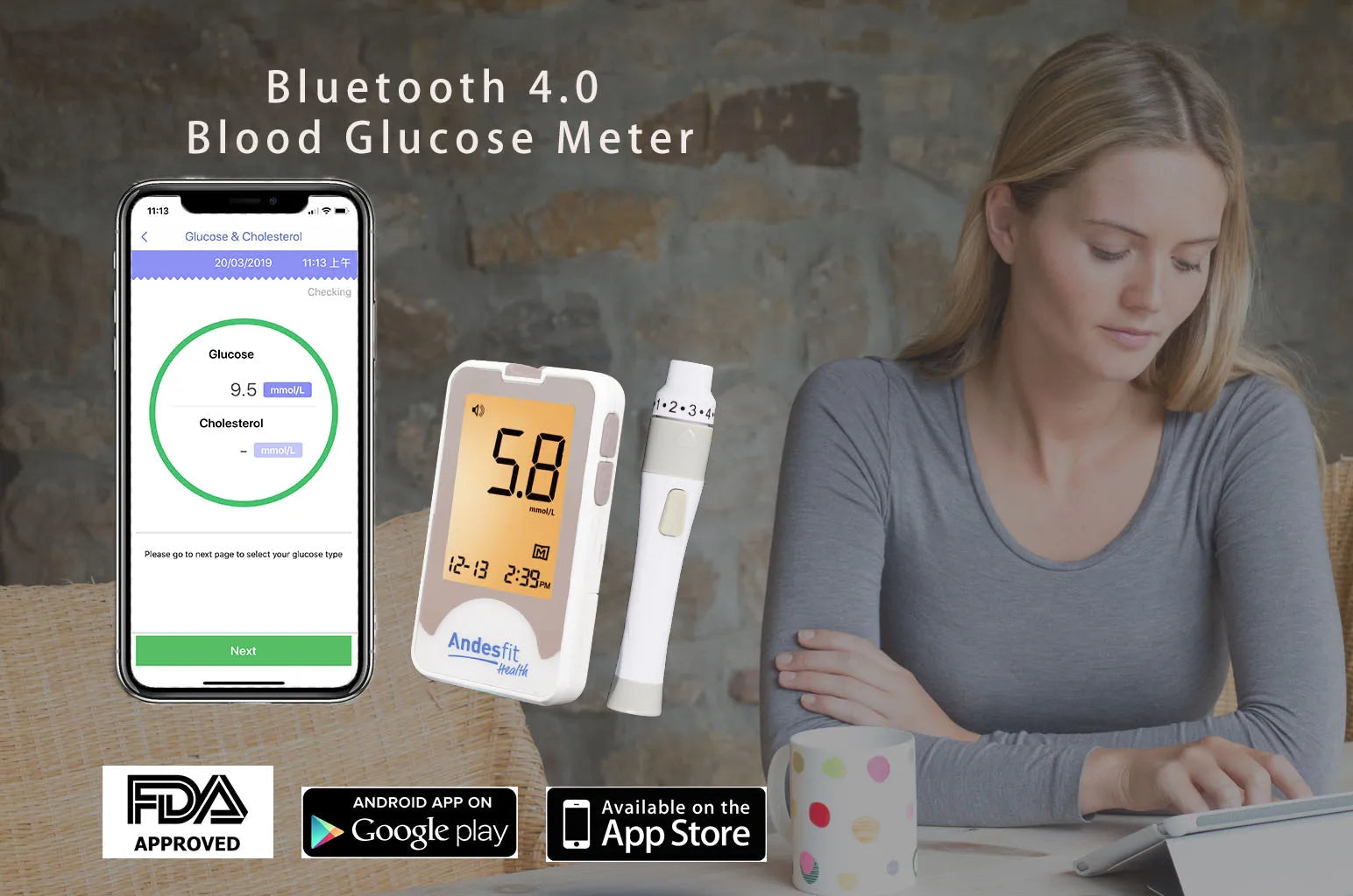 KTM-569811 Smart Bluetooth Blood Glucometer with WiFi and Free App for Health Monitoring