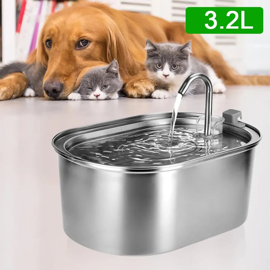 KTM-574803 Stainless Steel Pet Water Fountain with Quiet Pump for Cats and Puppies