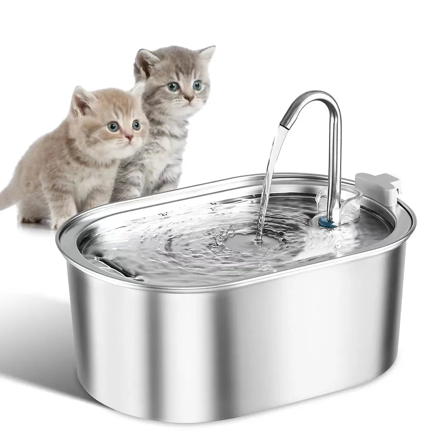 KTM-574803 Stainless Steel Pet Water Fountain with Quiet Pump for Cats and Puppies
