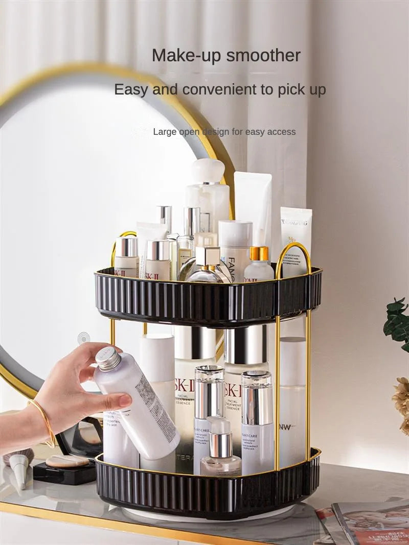 KTM-773139 Two-Layer Rotating Home Storage Organizer Rack in Cream White and Elegant Black