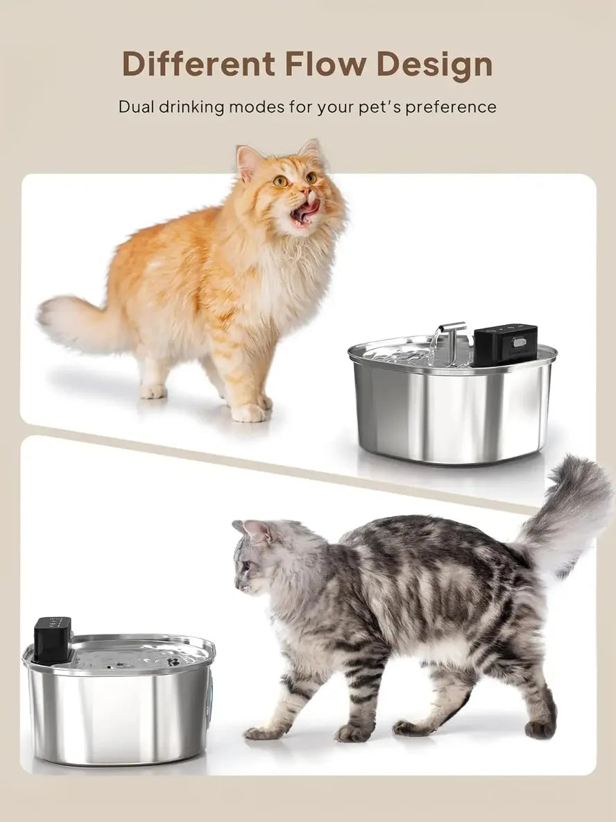KTM-801235 Stainless Steel Cat Water Fountain 3.2L with Dual Outlet - Portable Automatic Drinking Station