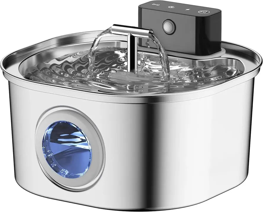 KTM-801235 Stainless Steel Cat Water Fountain 3.2L with Dual Outlet - Portable Automatic Drinking Station