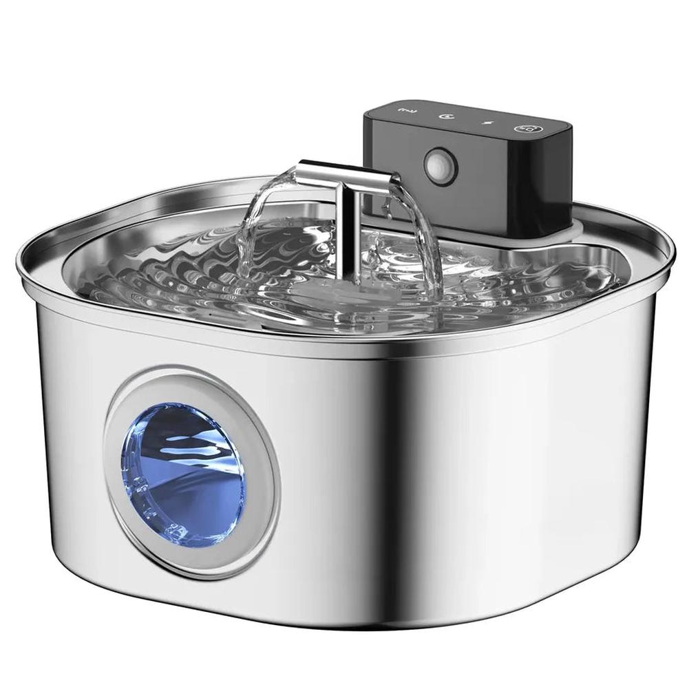 KTM-801235 Stainless Steel Cat Water Fountain 3.2L with Dual Outlet - Portable Automatic Drinking Station