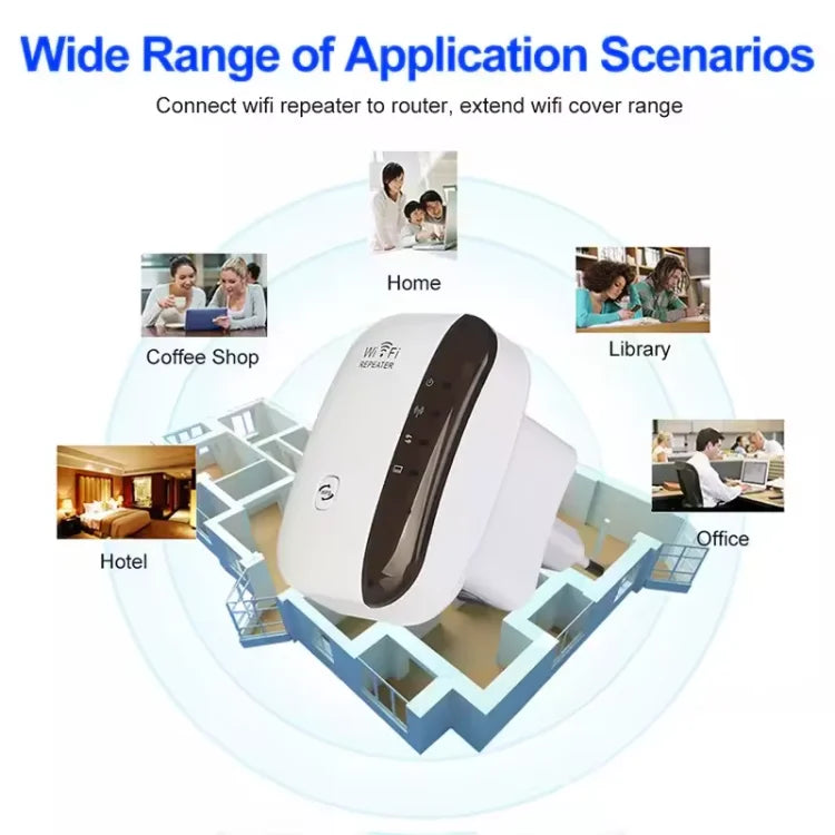 KTM-818259 Wireless Wi-Fi Extender and Signal Booster for Enhanced Coverage Up to 300m, Compatible with UK, EU, AU, US Sockets