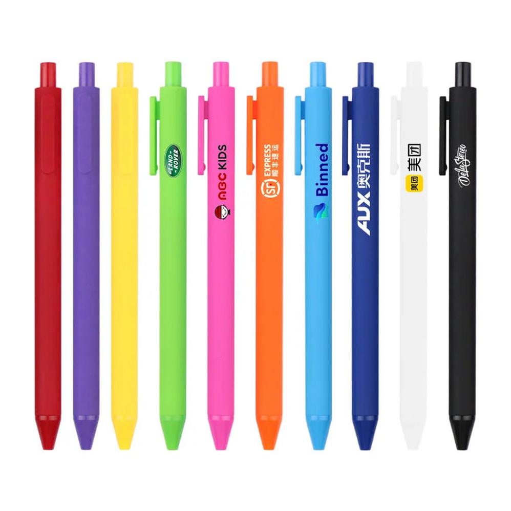 KTM-864979 Custom Logo Printed Retractable Ballpoint Pen with Soft Rubber Grip in Multiple Colours