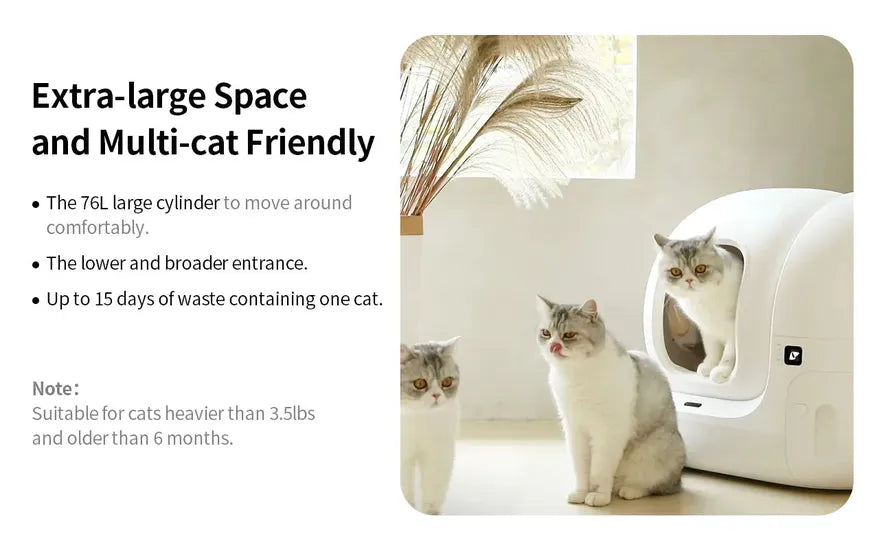KTM-867283 Automatic Self-Cleaning Cat Litter Box with App Control, 7L Waste Capacity, White