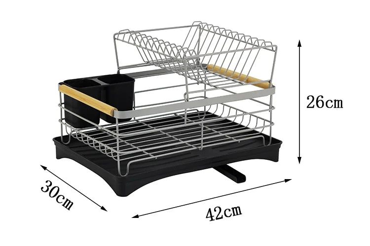 KTM-887443 2-Tier Stainless Steel Dish Drying Rack with Utensil Holder for Kitchen Organization