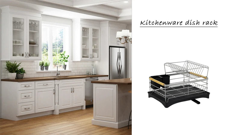 KTM-887443 2-Tier Stainless Steel Dish Drying Rack with Utensil Holder for Kitchen Organization