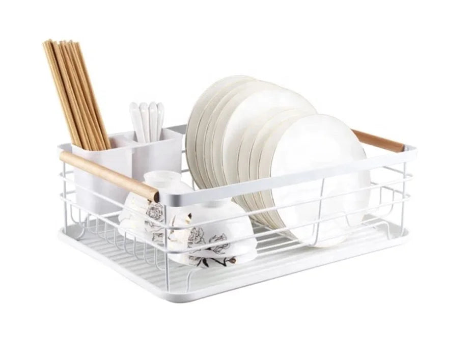 KTM-887443 2-Tier Stainless Steel Dish Drying Rack with Utensil Holder for Kitchen Organization
