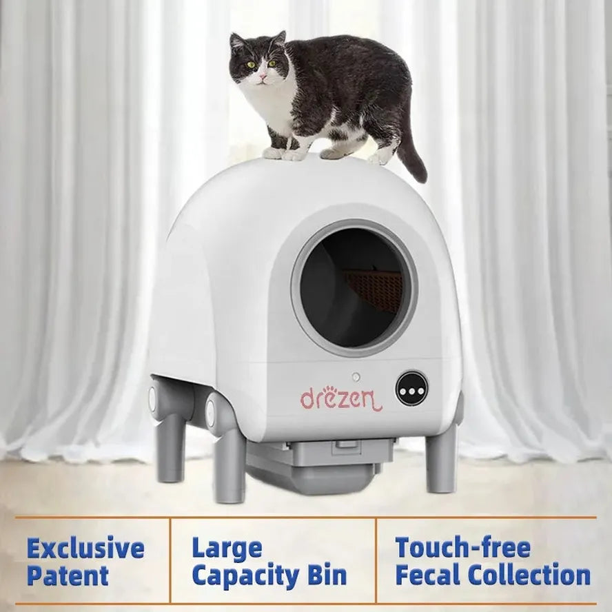 KTM-893395 Automatic Self-Cleaning Cat Litter Box with Video Monitor and App Control, 68L Capacity, Easy to Clean, Made of PP Material