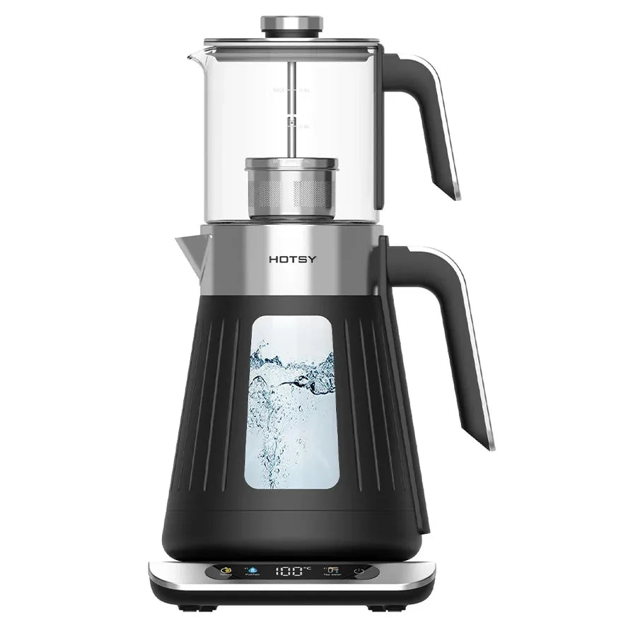 KTM-922579 Electric Double Samovar Kettle Set - 1.6L & 0.8L Glass Teapot for Fast Water Boiling