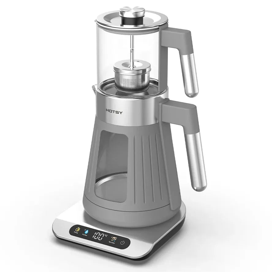 KTM-922579 Electric Double Samovar Kettle Set - 1.6L & 0.8L Glass Teapot for Fast Water Boiling