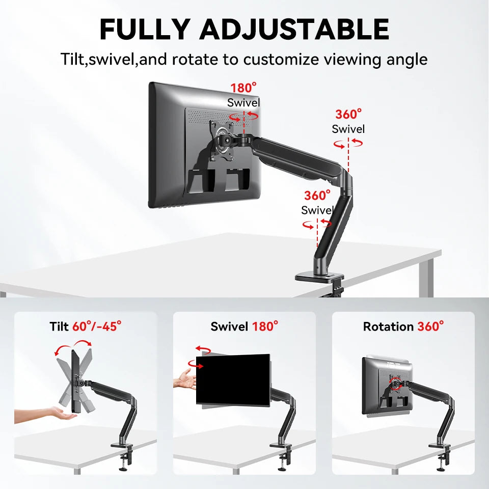 KTM-952723 Adjustable Single Arm VESA Monitor Desk Mount Stand for Computer Tables