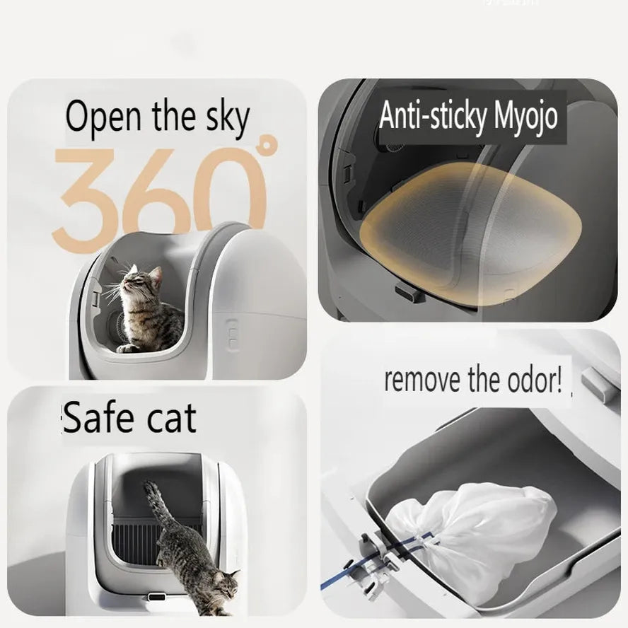 KTM-954643 Automatic Open-Top Self-Cleaning Cat Litter Box with APP Control and Weight Monitoring, Odor-Free Design for Cats Up to 10kg