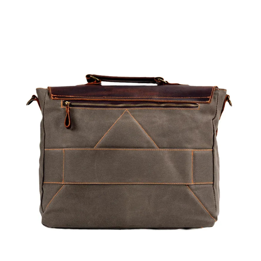 KTM-967507 Large Capacity Retro Canvas Crossbody Shoulder Bag with Crazy Horse Skin for 15.6-inch Laptop