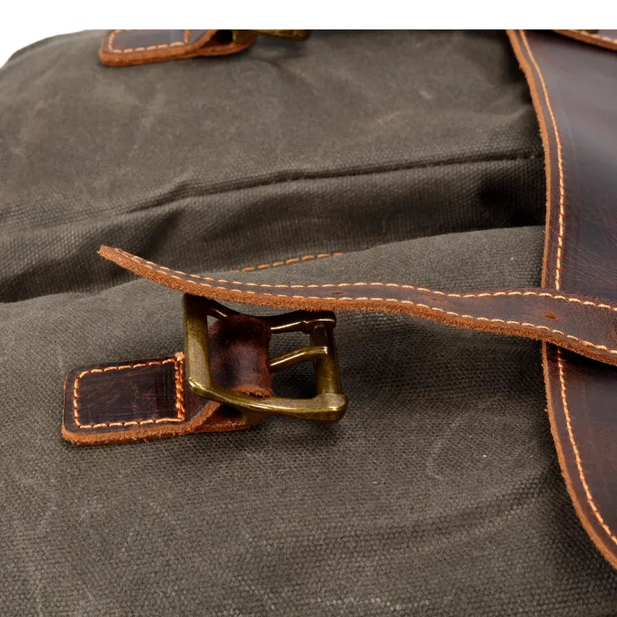 KTM-967507 Large Capacity Retro Canvas Crossbody Shoulder Bag with Crazy Horse Skin for 15.6-inch Laptop