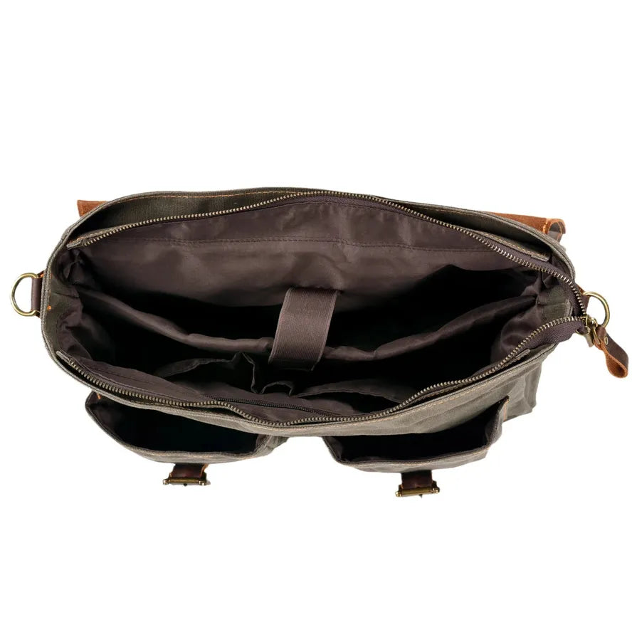 KTM-967507 Large Capacity Retro Canvas Crossbody Shoulder Bag with Crazy Horse Skin for 15.6-inch Laptop