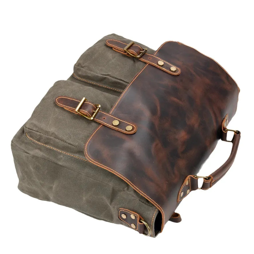 KTM-967507 Large Capacity Retro Canvas Crossbody Shoulder Bag with Crazy Horse Skin for 15.6-inch Laptop