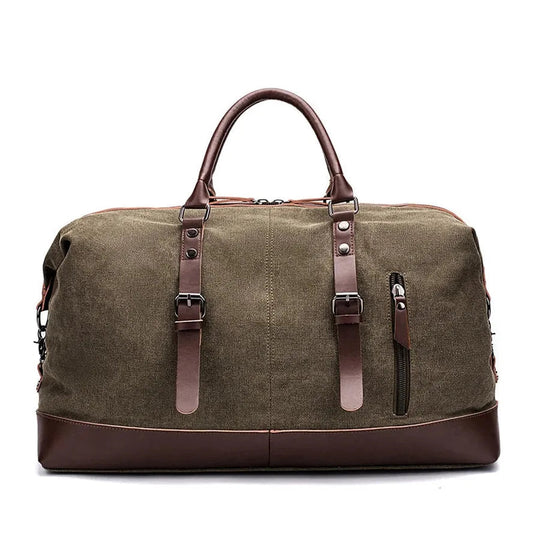 KTM-000531 Casual Canvas Duffel Bag with Imitation Leather Accents - Large Capacity Travel Handbag for Men