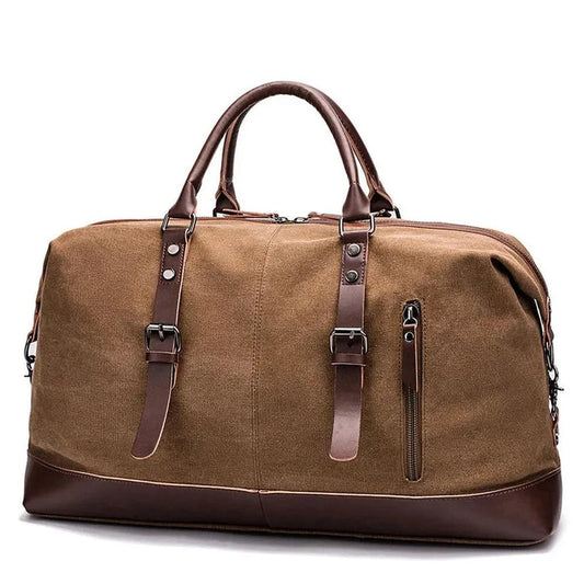 KTM-000531 Casual Canvas Duffel Bag with Imitation Leather Accents - Large Capacity Travel Handbag for Men