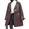 KTM-014163 Woman Leather Jacket Winter Mid to Long Length Fur Integrated With Plush Thickened Collar Wind Breaker Jacket