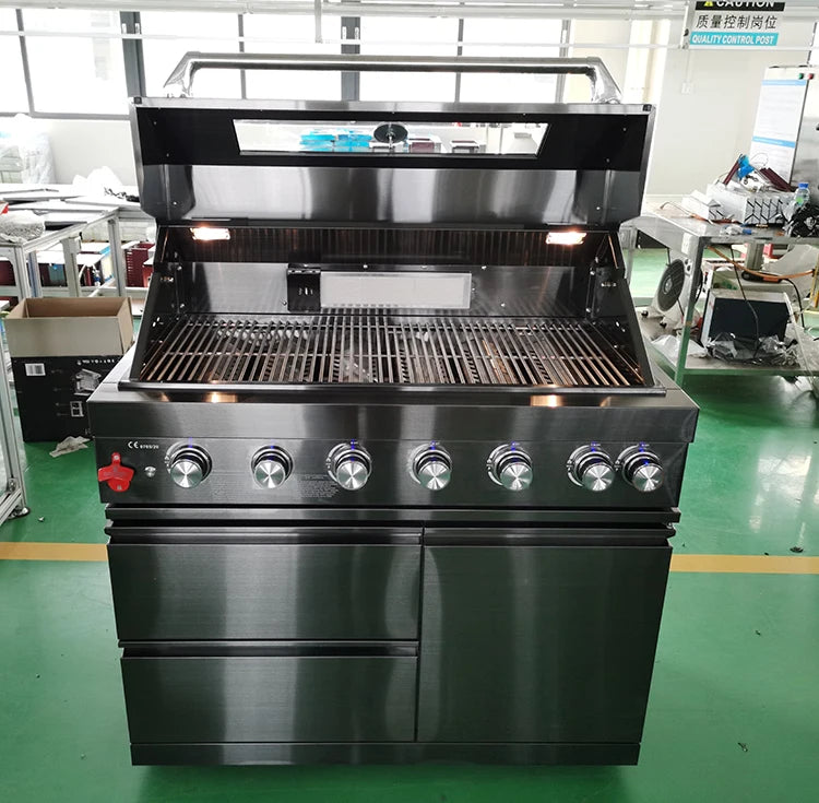 KTM-026387 Premium Black 430 Stainless Steel Outdoor Barbecue Kitchen with Built-in Gas Grill