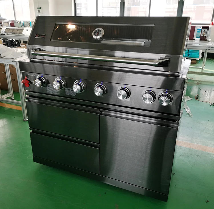KTM-026387 Premium Black 430 Stainless Steel Outdoor Barbecue Kitchen with Built-in Gas Grill