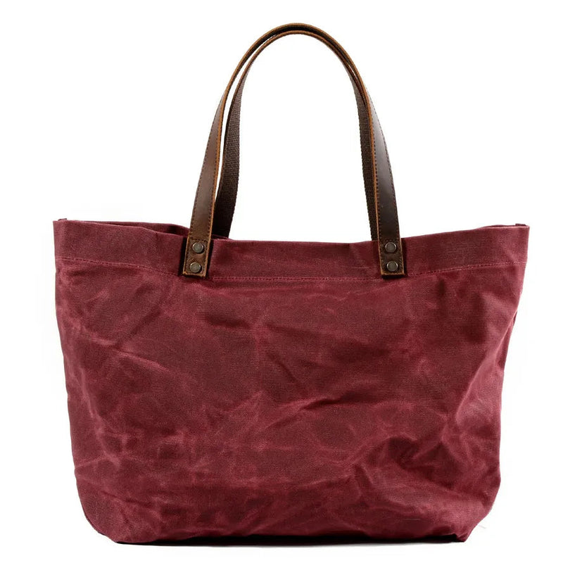 KTM-041747 Waterproof Wax Canvas Casual Shoulder Handbag with Cowhide Trim