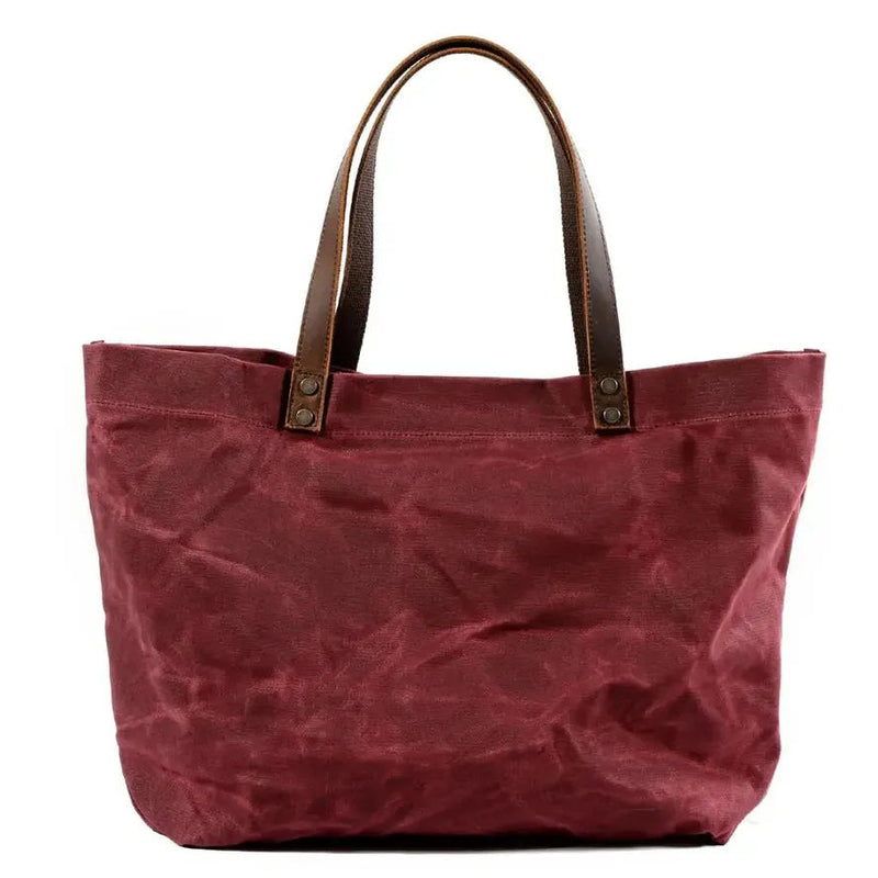KTM-041747 Waterproof Wax Canvas Casual Shoulder Handbag with Cowhide Trim