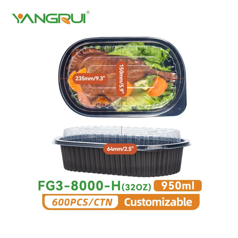 KTM-043987 Microwavable Clear Plastic Food Containers with Lids - Recycled Small Takeout Boxes
