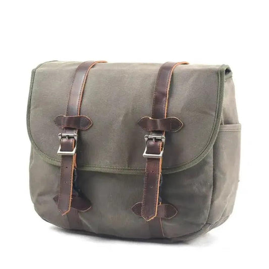KTM-048915 Vintage Dyed Wax Canvas Motorcycle Side Bag with Leather Accents