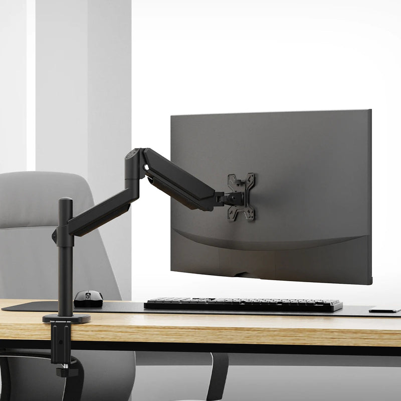 KTM-063955 Height Adjustable Single Gas Spring Monitor Arm for 13-32 Inch Screens with 360° Swivel and C-Clamp/Grommet Installation